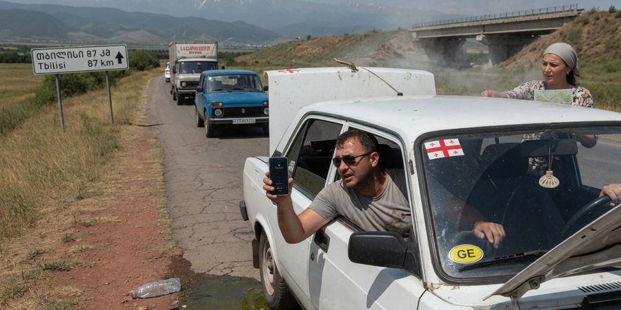 Ceļotājs ar nomas auto Gruzijā