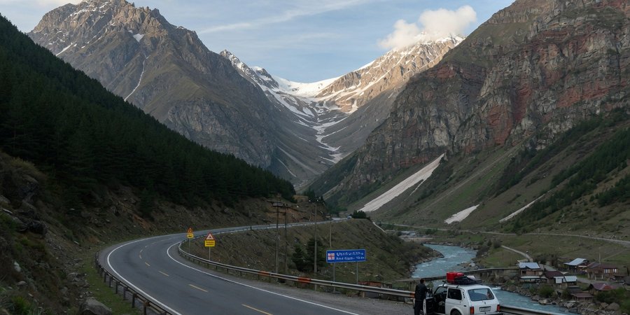Road through Caucasus mountains in Georgia