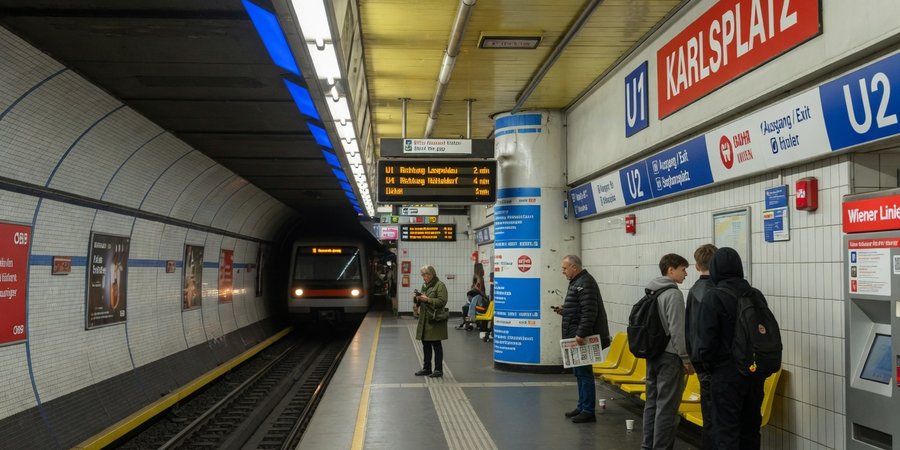 Vídeňská stanice U-Bahn bez aut z půjčovny na sousedním parkovišti