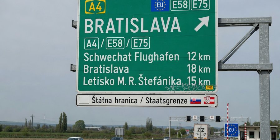 Señal de la autopista A4 entre Viena y Bratislava en la frontera eslovaca