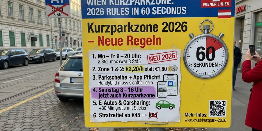 Vienna street parking with Parkschein on the dashboard