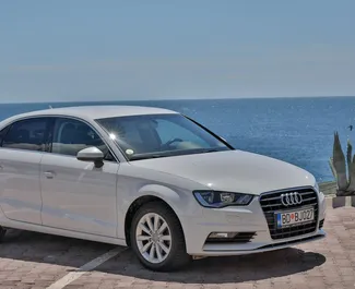 Frontvisning av en leiebil Audi A3 Sedan i Budva, Montenegro ✓ Bil #2042. ✓ Automatisk TM ✓ 18 anmeldelser.