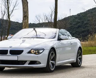 Front view of a rental BMW 635d Cabrio in Becici, Montenegro ✓ Car #2474. ✓ Automatic TM ✓ 1 reviews.