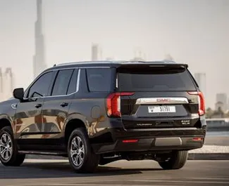 Front view of a rental GMC Yukon in Dubai, UAE ✓ Car #4923. ✓ Automatic TM ✓ 0 reviews.