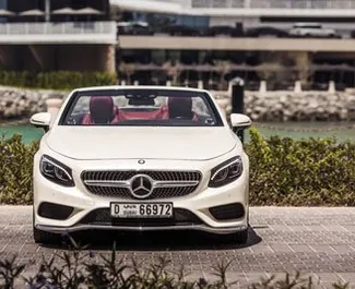 Front view of a rental Mercedes-Benz S500 Cabrio in Dubai, UAE ✓ Car #4954. ✓ Automatic TM ✓ 0 reviews.