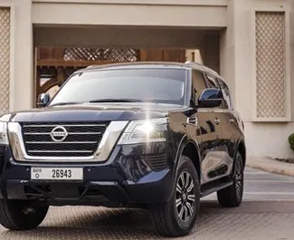 Front view of a rental Nissan Patrol in Dubai, UAE ✓ Car #4921. ✓ Automatic TM ✓ 0 reviews.