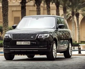 Front view of a rental Land Rover Range Rover in Dubai, UAE ✓ Car #4950. ✓ Automatic TM ✓ 0 reviews.