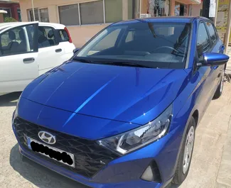 Front view of a rental Hyundai i20 in Crete, Greece ✓ Car #5749. ✓ Manual TM ✓ 0 reviews.