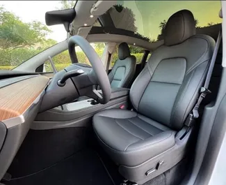 Aluguel de Tesla Model Y – Long Range. Carro Conforto, Premium, SUV para Alugar nos Emirados Árabes Unidos ✓ Depósito de 4000 AED ✓ Opções de seguro: TPL.
