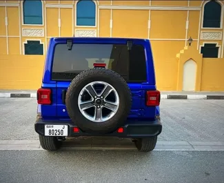 Petrol L engine of Jeep Wrangler Sahara 2022 for rental in Dubai.