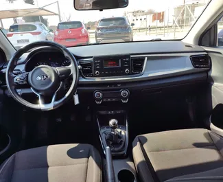 Front view of a rental Kia Rio at Thessaloniki Airport, Greece ✓ Car #6226. ✓ Manual TM ✓ 0 reviews.