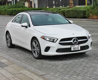 Bilutleie av Mercedes-Benz A-Class 2021 i i De Forente Arabiske Emirater, inkluderer ✓ Bensin drivstoff og 300 hestekrefter ➤ Starter fra 470 AED per dag.