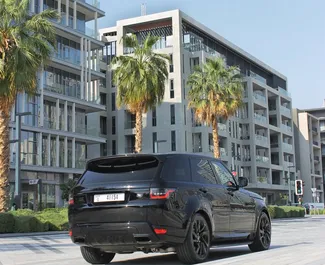 Land Rover Range Rover Sport 2021 car hire in the UAE, featuring ✓ Petrol fuel and 490 horsepower ➤ Starting from 1150 AED per day.