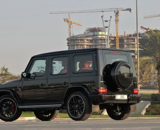 Mercedes-Benz G63 AMG 2022 car hire in the UAE, featuring ✓ Petrol fuel and 650 horsepower ➤ Starting from 2300 AED per day.