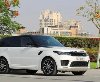 Front view of a rental Land Rover Range Rover Sport in Dubai, UAE ✓ Car #6036. ✓ Automatic TM ✓ 0 reviews.