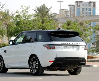 Land Rover Range Rover Sport 2021 car hire in the UAE, featuring ✓ Petrol fuel and 490 horsepower ➤ Starting from 1000 AED per day.