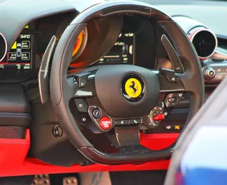 Interior of Ferrari F8 for hire in the UAE. A Great 2-seater car with a Automatic transmission.