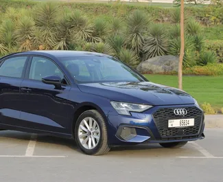 Audi A3 Sedan 2023 car hire in the UAE, featuring ✓ Petrol fuel and 225 horsepower ➤ Starting from 250 AED per day.