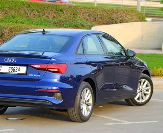 Audi A3 Sedan 2023 car hire in the UAE, featuring ✓ Petrol fuel and 225 horsepower ➤ Starting from 250 AED per day.