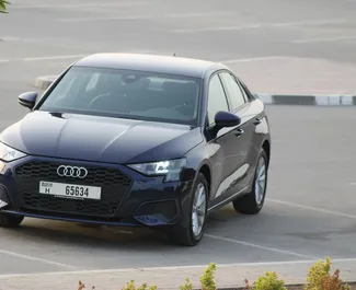 Audi A3 Sedan 2023 automašīnas noma AAE, iezīmes ✓ Benzīns degviela un 225 zirgspēki ➤ Sākot no 275 AED dienā.