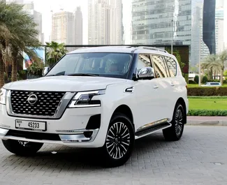 Front view of a rental Nissan Patrol in Dubai, UAE ✓ Car #6168. ✓ Automatic TM ✓ 0 reviews.