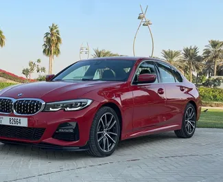 Front view of a rental BMW 330i in Dubai, UAE ✓ Car #5981. ✓ Automatic TM ✓ 0 reviews.