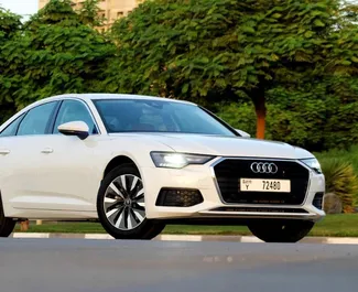 Najem avtomobila Audi A6 2023 v v ZAE, z značilnostmi ✓ gorivo Bencin in 225 konjskih moči ➤ Od 575 AED na dan.