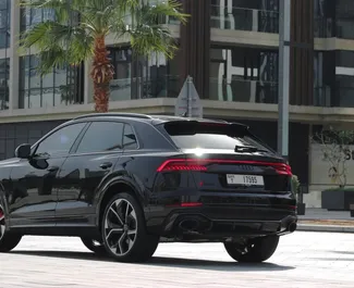 Audi Q8 2022 car hire in the UAE, featuring ✓ Petrol fuel and 591 horsepower ➤ Starting from 1500 AED per day.