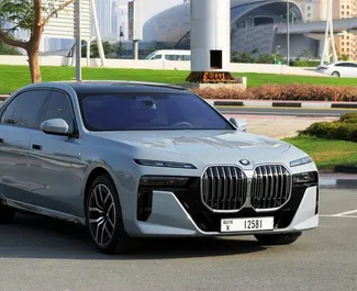 Front view of a rental BMW 735i in Dubai, UAE ✓ Car #6648. ✓ Automatic TM ✓ 0 reviews.
