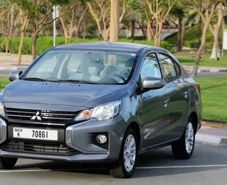 Mitsubishi Attrage 2023 car hire in the UAE, featuring ✓ Petrol fuel and 100 horsepower ➤ Starting from 145 AED per day.