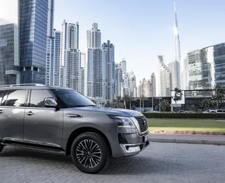 Front view of a rental Nissan Patrol in Dubai, UAE ✓ Car #6744. ✓ Automatic TM ✓ 0 reviews.