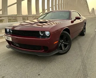 Front view of a rental Dodge Challenger in Dubai, UAE ✓ Car #7210. ✓ Automatic TM ✓ 0 reviews.
