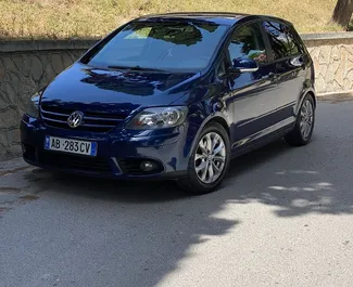 Front view of a rental Volkswagen Golf Plus in Durres, Albania ✓ Car #7306. ✓ Manual TM ✓ 2 reviews.