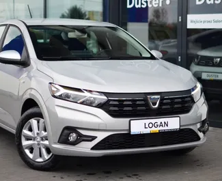 Front view of a rental Dacia Logan at Agadir Airport, Morocco ✓ Car #7556. ✓ Manual TM ✓ 0 reviews.