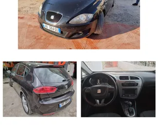 Front view of a rental SEAT Leon at Tirana airport, Albania ✓ Car #7756. ✓ Manual TM ✓ 0 reviews.