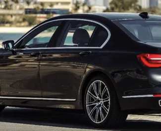 Front view of a rental BMW 730i in Dubai, UAE ✓ Car #4942. ✓ Automatic TM ✓ 0 reviews.