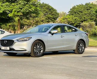 Mazda 6 2024 car hire in the UAE, featuring ✓ Petrol fuel and 182 horsepower ➤ Starting from 120 AED per day.