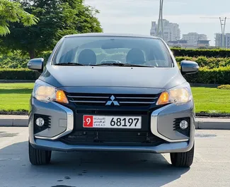 Front view of a rental Mitsubishi Attrage in Dubai, UAE ✓ Car #8315. ✓ Automatic TM ✓ 8 reviews.