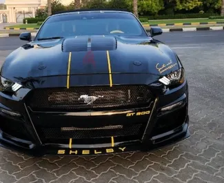 Front view of a rental Ford Mustang Cabrio in Dubai, UAE ✓ Car #8412. ✓ Automatic TM ✓ 0 reviews.
