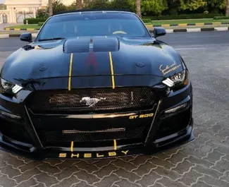 Vista frontal de un Ford Mustang Cabrio de alquiler en Dubai, EAU ✓ Coche n.º 8412. ✓ Automático TM ✓ 0 opiniones.