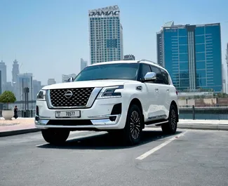 Front view of a rental Nissan Patrol in Dubai, UAE ✓ Car #8734. ✓ Automatic TM ✓ 0 reviews.