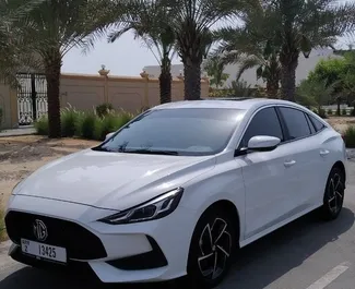 Front view of a rental MG 5/GT in Dubai, UAE ✓ Car #8617. ✓ Automatic TM ✓ 0 reviews.