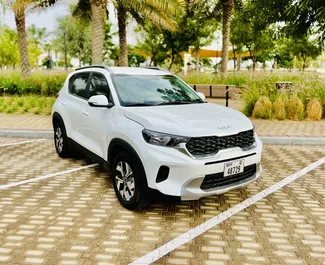 Front view of a rental Kia Sonet at Dubai Al Maktoum Airport, UAE ✓ Car #8320. ✓ Automatic TM ✓ 1 reviews.