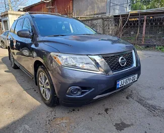 Front view of a rental Nissan Pathfinder in Tbilisi, Georgia ✓ Car #9115. ✓ Automatic TM ✓ 0 reviews.