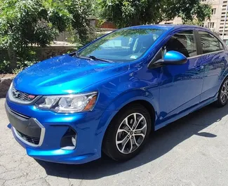 Front view of a rental Chevrolet Aveo in Yerevan, Armenia ✓ Car #9559. ✓ Automatic TM ✓ 0 reviews.