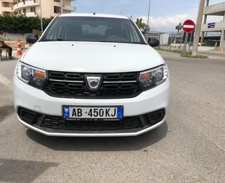 Front view of a rental Dacia Sandero in Tirana, Albania ✓ Car #9950. ✓ Manual TM ✓ 0 reviews.