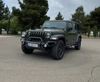 Front view of a rental Jeep Wrangler in Tbilisi, Georgia ✓ Car #10692. ✓ Automatic TM ✓ 0 reviews.