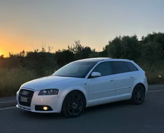 Vista frontal de um aluguel Audi A3 no aeroporto de Tirana, Albânia ✓ Carro #10463. ✓ Transmissão Manual TM ✓ 0 avaliações.