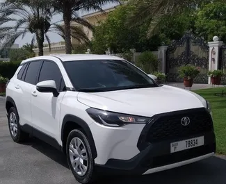 Front view of a rental Toyota Corolla Cross in Dubai, UAE ✓ Car #10031. ✓ Automatic TM ✓ 0 reviews.