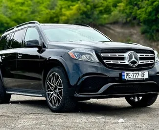 Sprednji pogled najetega avtomobila Mercedes-Benz GLS-Class v v Tbilisiju, Georgia ✓ Avtomobil #11740. ✓ Menjalnik Samodejno TM ✓ Mnenja 0.